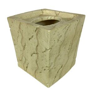 Faux Stone Tissue Box Cover Beige Square Handpainted Rustic Bathroom Decor